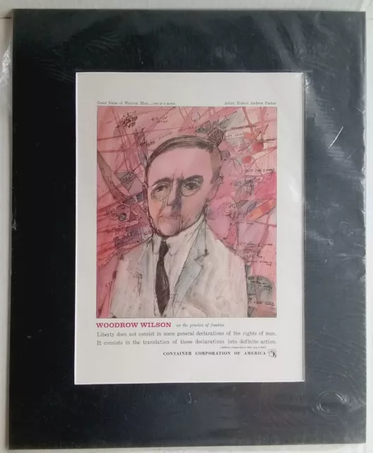 Container Corporation of America Great Ideas of Man WOODROW WILSON Ad MATTED