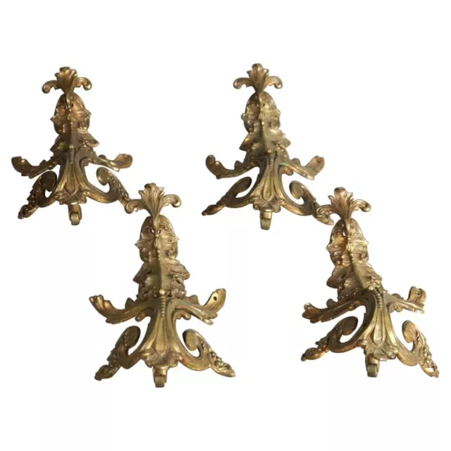 Four Antique Victorian Architectural Bronze Ormolu Figural Foliate Mounts c1890