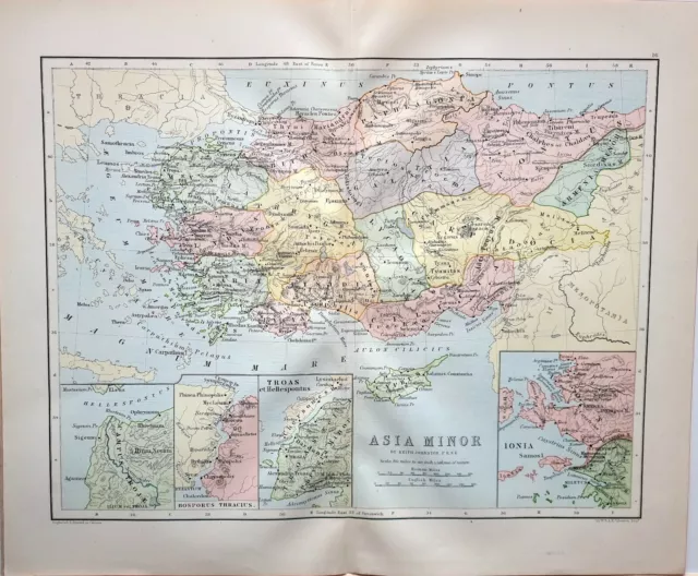 1885 Ancient & Classical Map Asia Minor Bosporus Thracius Mysia Lydia Lycaonia