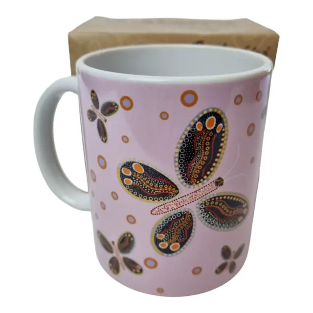 Aboriginal Coffee Mug in Gift Box Indigenous Artist Bulurru Cup BUTTERFLY