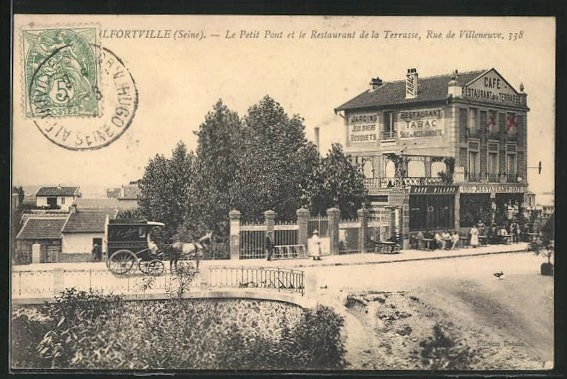 CPA Alfortville, Le Petit Pont et le Restaurant de la Terrasse, Rue de Villeneu