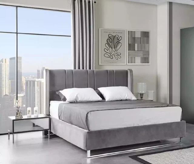 Chambre à Coucher Set Lit 2x Nachttische Bois Meuble 3tlg Design Moderne Sets