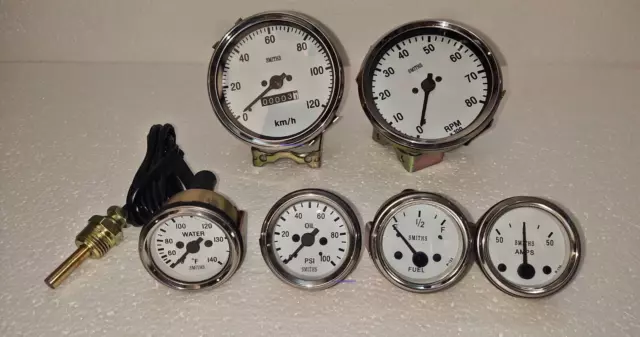 Smiths Set 100mm Speedo 0-120KMH0-80RPM 52mm Tempf Oilpressure Benzin Ampgauge