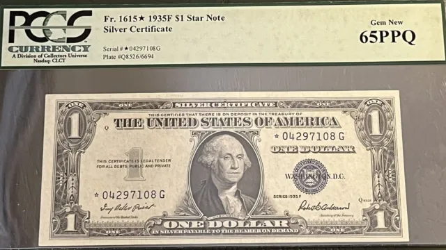 1935-F $1 Silver Certificate Star Note Fr. 1615* PCGS 65 PPQ Gem Unc Note **Star