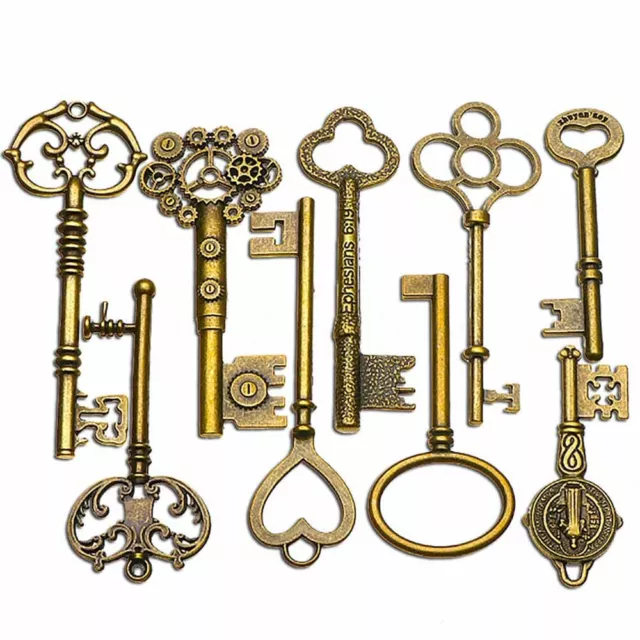 18PCS BIG Large Antique Vtg old Brass Skeleton Keys Lot Cabinet Barrel Lock New 2