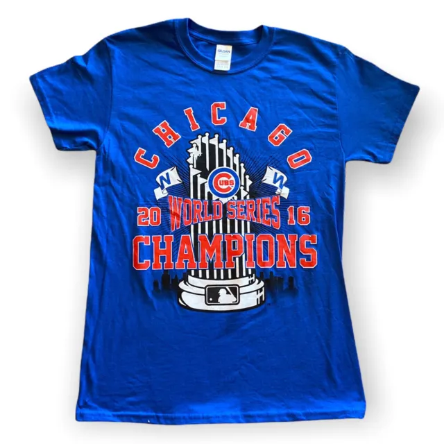 Gildan Chicago Cubs Men’s Sz S 2016 World Series T-Shirt Blue MLB  New Old Stock
