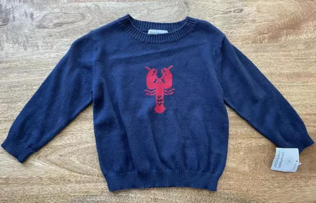 NEW! Bambeeno Sweater Size 2T Navy w/ Red Lobster Cotton Cashmere Classic!