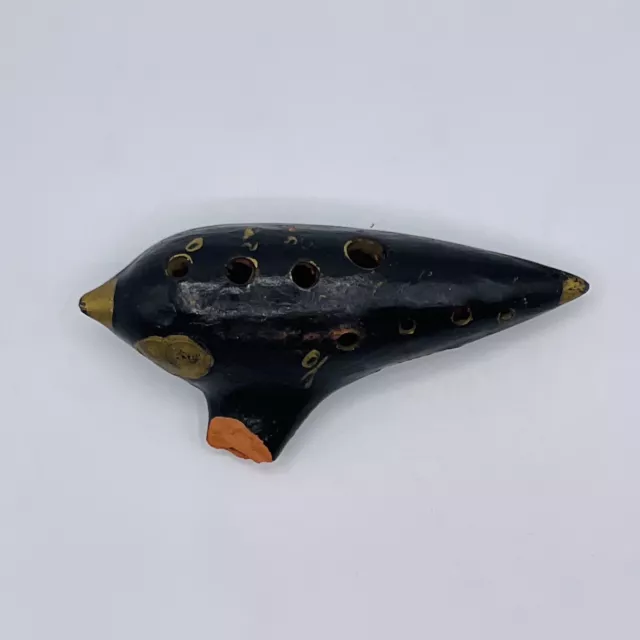 Vintage Ocarina FIEHN Made in Austria Black Ceramic 5.5” Gold Color Paint **READ