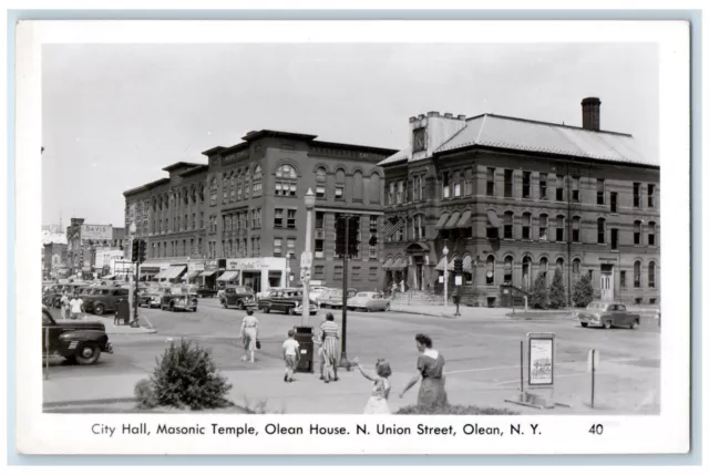 c1940's City Hall Masonic Temple Olean House Union Street NY RPPC Photo Postcard