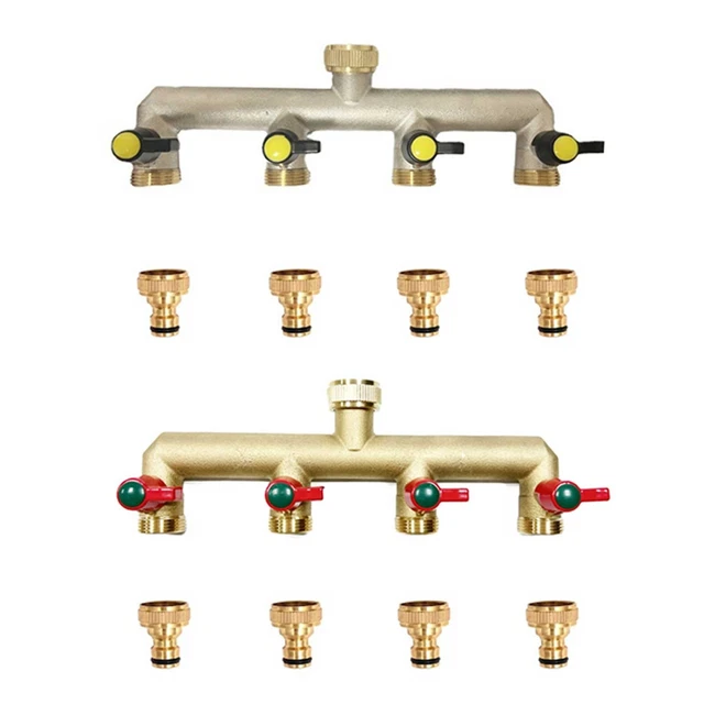 Distributeur D'eau 2 Voies Pour Robinet - Laiton Nickelé Avec Robinet à Boisseau, Idéal Jardin