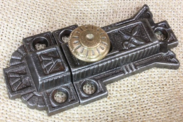 Old Cabinet Catch Jelly Cupboard Latch Solid Brass Knob Eastlake Fancy Leaf