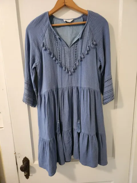 Anthropologie Eri + Ali Dress S Blue cotton Tunic peasant