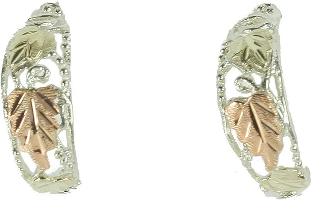 10k black hills gold on sterling silver three leaf half hoop earrings