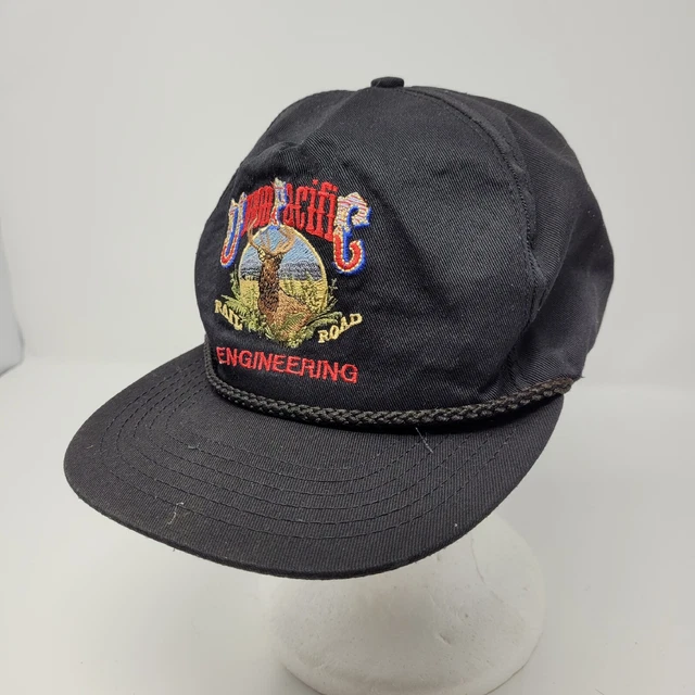 VTG Union Pacific Snapback Hat Railroad Train Elk Made In USA Black Engineering