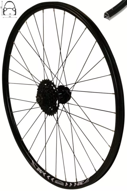 REDONDO 26 Zoll Hinterrad Laufrad Felge Schwarz Disc + 7 fach Shimano Kassette