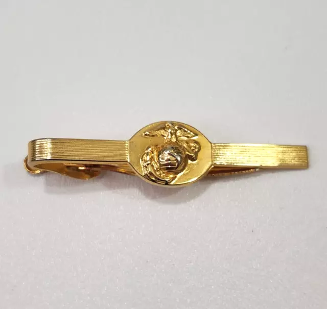 Vintage Gold Plated Marine Corps Eagle Globe Anchor Tie Clasp Clip Signed CIUT