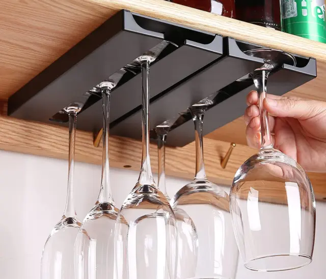 2 Pack Wine Glass Holder under Shelf or Cabinet Punch-Free Wine Glass Rack Plast