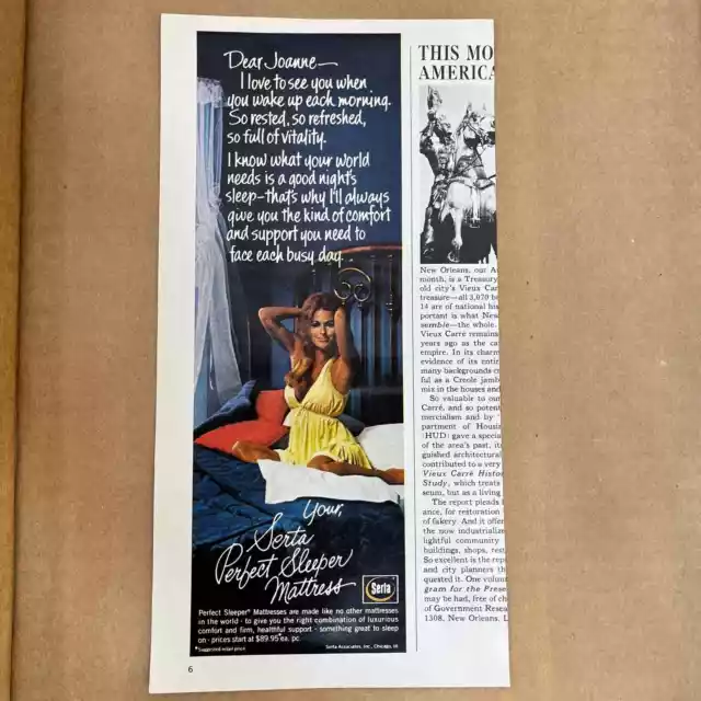 Vintage Print Magazine Ad 1971 Serta Perfect Sleeper Mattress Dear Joanne