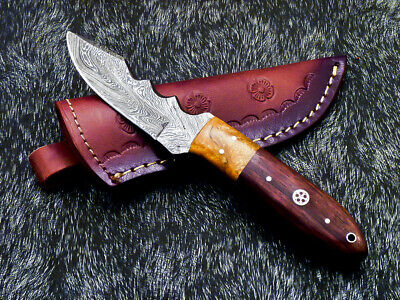 New Custom Hand Forged Damascus 8.0" Skinning Knife - Hard Wood , Resin- Fr-6953