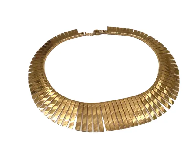 Vintage Gold Plated  metal Cleopatra Bib Fringe style Choker Necklace