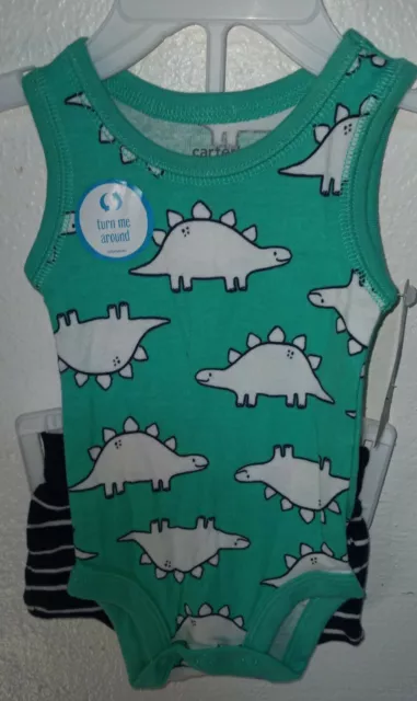 NEW Carters' boy's green dinosaur newborn outfit romper snaps with shorts * B1
