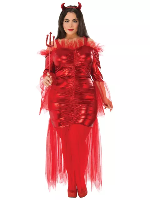 Womens Ladies Devil Costume Plus Red Dress Evil Hell Adult Halloween Fancy Dress