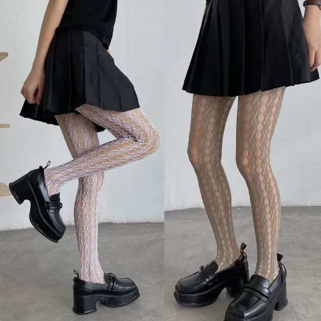 Women Fishnet Lace Pantyhose Harajuku Hollow Out Texture Sheer Tights Stockings