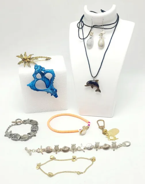 Beach Sea Ocean Themed Jewelry Lot Dolphin Coconut Turtle Starfish