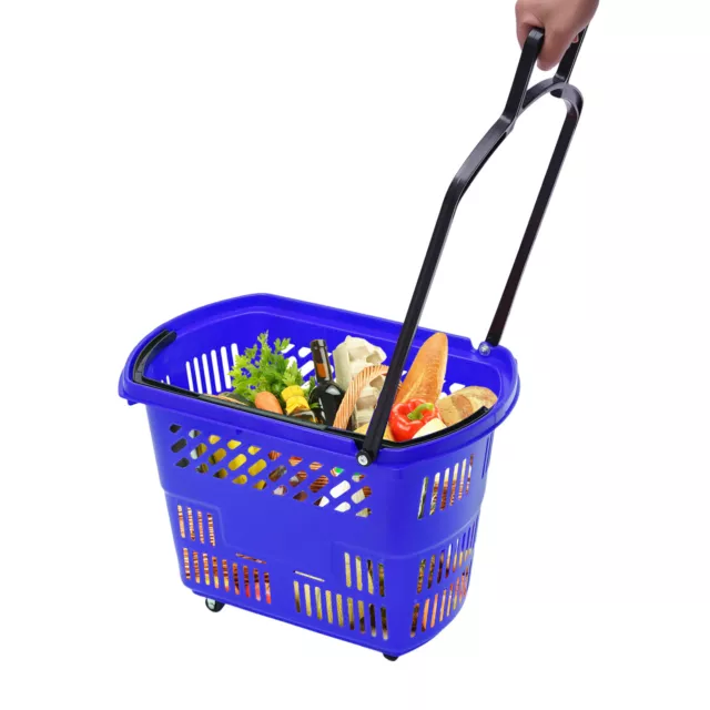 6 Pack Plastic Rolling Shopping Basket for Market Grocery Retail Store w/Wheels