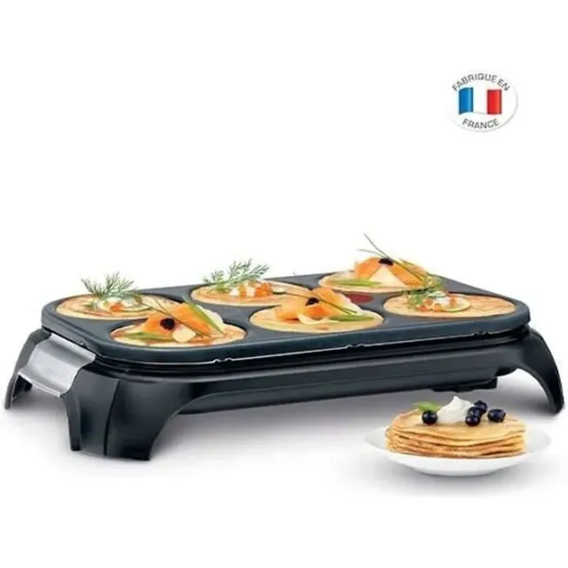 Dispositivo de hierro crepe eléctrico Tefal antiadherente para 6 crepes, crep ' fiesta