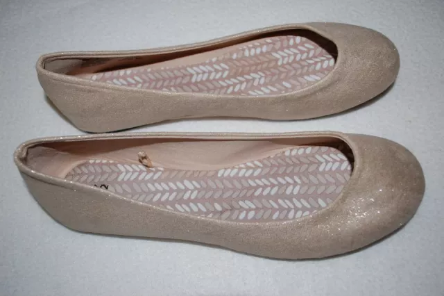 Womens Ballet Flats BEIGE GOLD SPARKLE Size 6.5 7 9.5