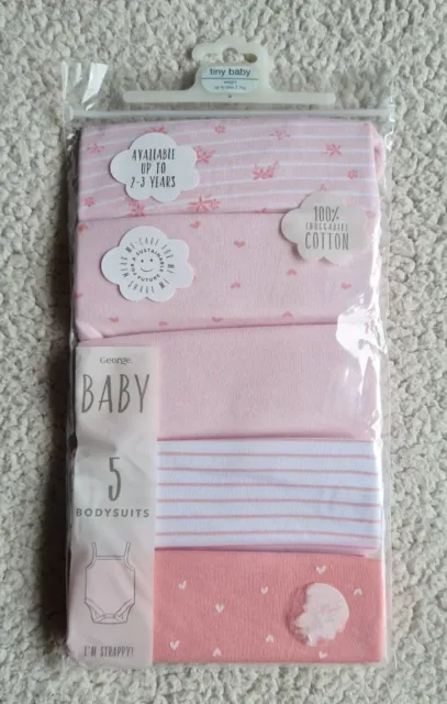Baby Girls 5 Pack Strappy Bodysuits Cotton Tiny Baby/To 6lbs  Brand New In Pack