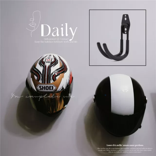 Black Steel Motorcycle Helmet Rack Jacket Bag Holder Hook Rack Wall Mount Hanger
