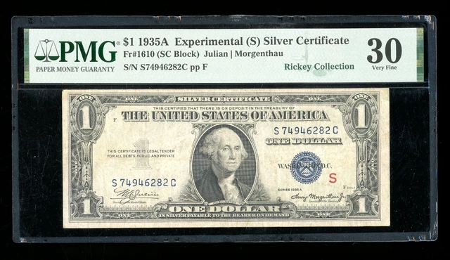 DBR 1935-A $1 Silver Experimental (S) Fr. 1610 PMG 30 Serial S74946282C