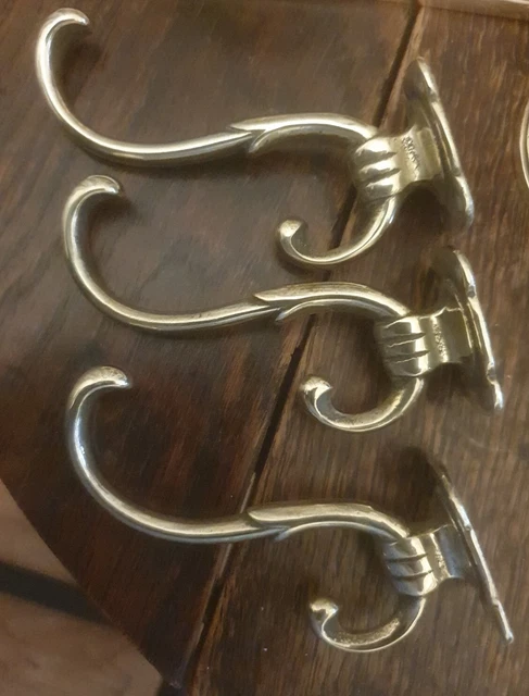 Set of 3 on Vintage Decorative Brass 2 In 1 Coat Or Hat Hook