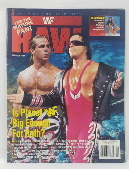 WWF Raw Magazine Jan Feb 1997 Bret Hart Shawn Michaels Cover w Sunny Poster NICE