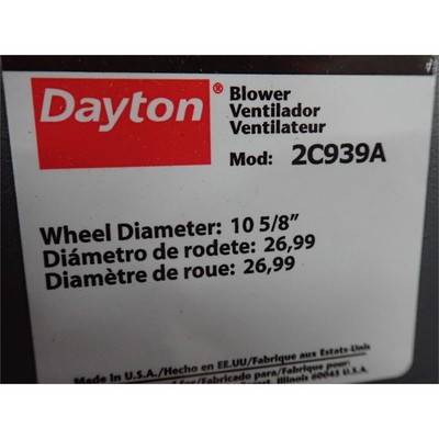DAYTON Blower, Less Motor, 10 5/8" Wheel Diameter 2C939A* 8