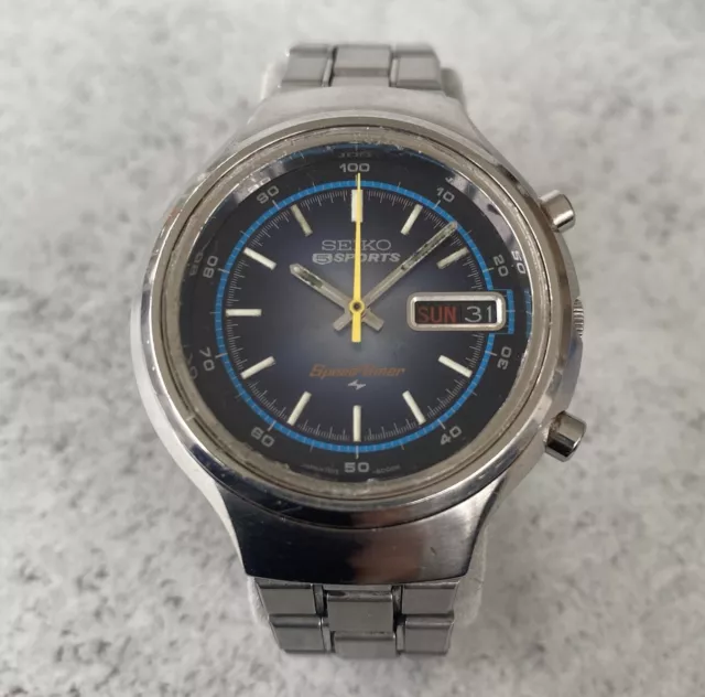 Seiko 5 Sports Speedtimer Automatik 7015-8000 blaues Zifferblatt Tagesdatum 21J Uhr