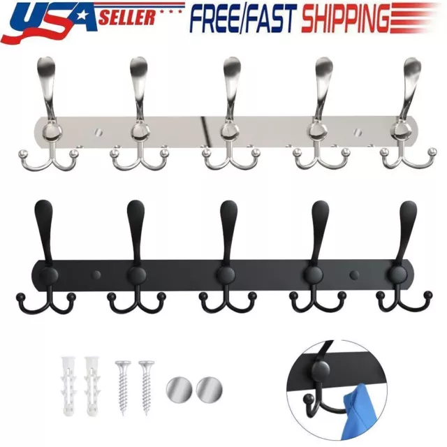 15 Hooks Coat Robe Hat Clothes Wall Mount Hook Hanger Towel Holder Rack Rail