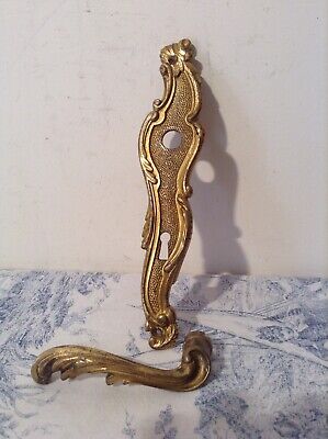 Vintage French Ornate Door Handle & Finger Plate - Reclaimed Salvaged (3761)