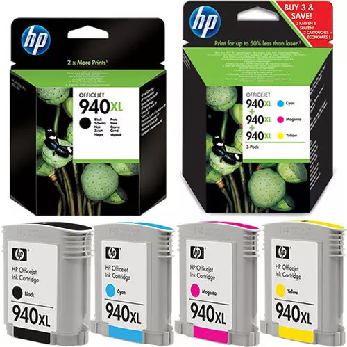 Original 4x HP 940XL Cartuchos de Tinta Officejet 8000 8500A Pro wireless Set