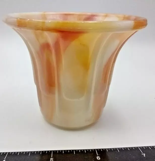 Akro Agate Small Planter Marble Yellow Cream Slag Glass 297 USA 3-1/2"