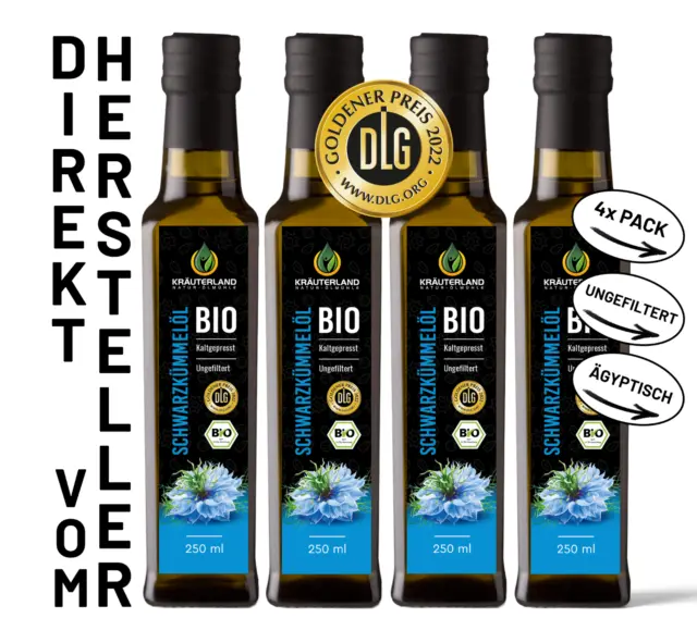 Bio Schwarzkümmelöl UNGEFILTERT 4x250ml, ägyptisch, täglich FRISCH kaltgepresst,