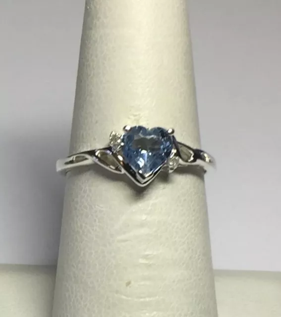 Brand New Sterling Silver Genuine Blue Topaz Heart & Diamond Ladies Ring