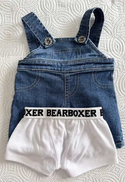 BUILD A BEAR ACCESORIES JOE BOXER Bear Boxers  Black / White /Blue Jean Overalls