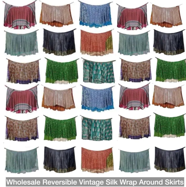 Mix Lote De Mujer Reversible Seda Envoltura Vintage Faldas