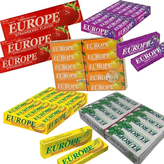 Europa Gomma da Masticare - Nuova Zecca, Banana, Uva, Arancia, Sapori di Fragola -10g