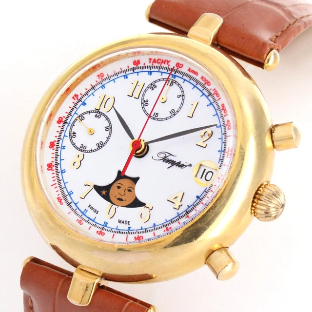 Tempic TEMPIC SWISS MADE Mondphase Handaufzug Chronograph Valjoux 7768 Gold ...