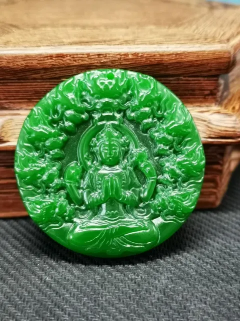 Perfect Chinese Green Jade Precision Carved Nine Dragons Guanyin Pendant z06