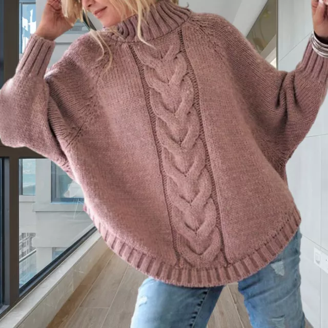 Knitted Sweater Solid Color Lady Cozy Turtleneck for Women Thick Knit Pullover